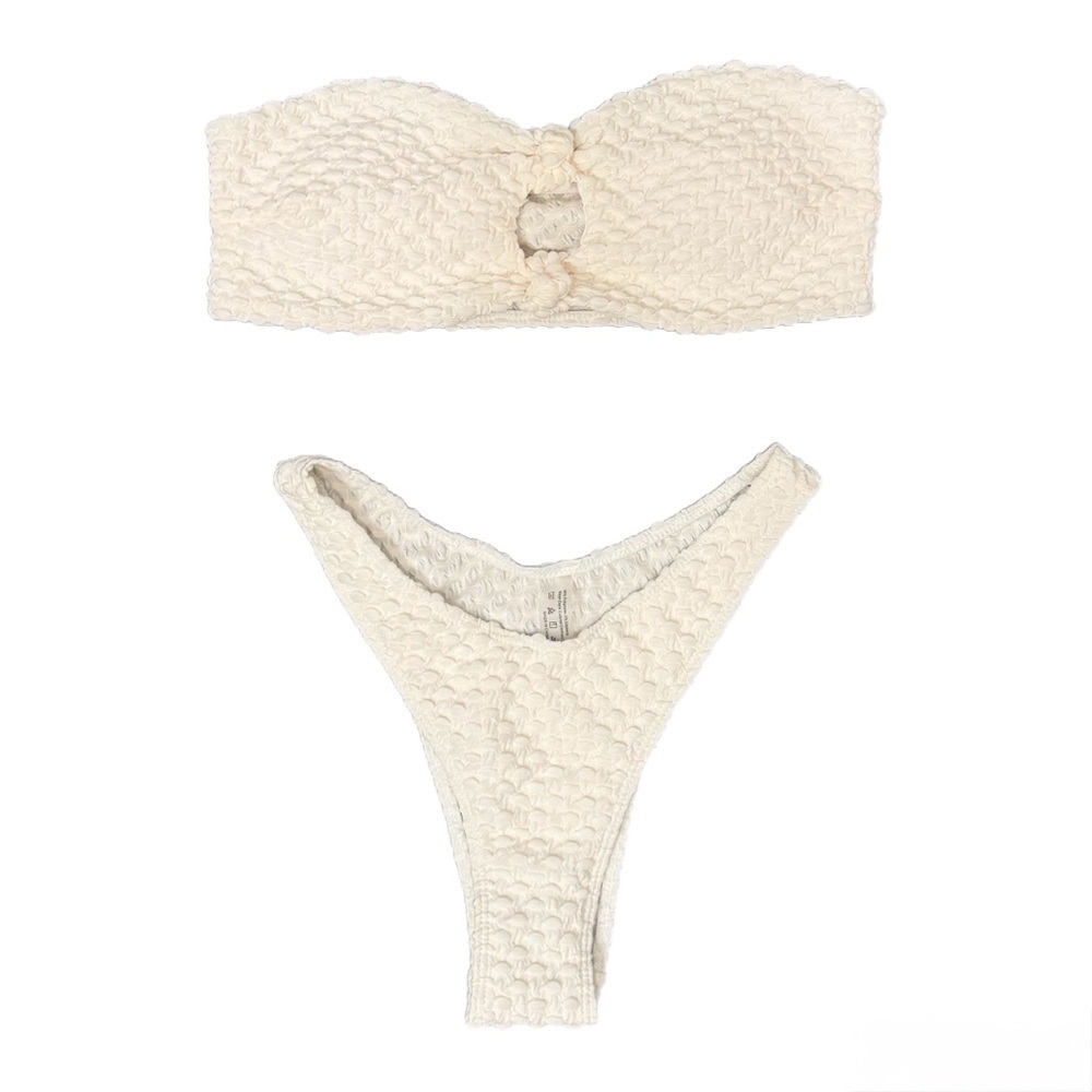 SHEIN Cream Textured Bandeau Bikini Set
